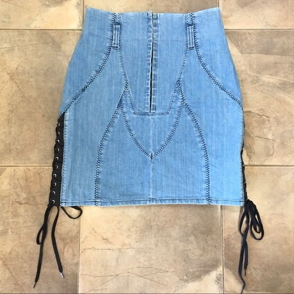 Dolce & Gabbana Dresses & Skirts - Dolce & Gabbana Patchwork Denim Lace Up Skirt 28